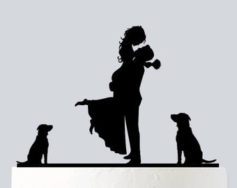 Wedding Cake Topper, Bride and Groom with Dog, Dog Cake Topper, Personalized Cake Topper, Custom Dog Topper for Wedding