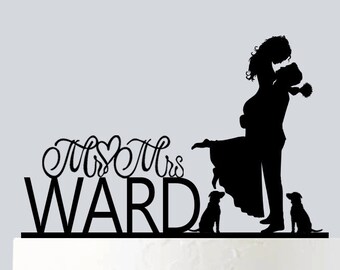 Wedding Cake Topper with Dog, Customized Wedding Cake Topper, Personalized Cake Topper for Wedding, Custom Personalized Dog and Last Name