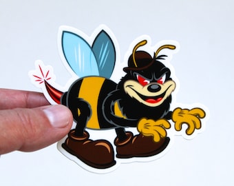 Evil Bee Funny Vinyl Sticker | "Little Prick"  Retro Monster Bee Vinyl Sticker | Angry Bee Funny Sticker