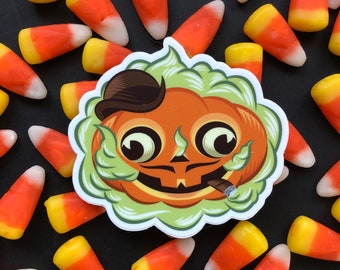 Dandy Jack Old Timey Retro Halloween Jack-o-Lantern Pumpkin Vinyl Sticker! Retro Monster Art!