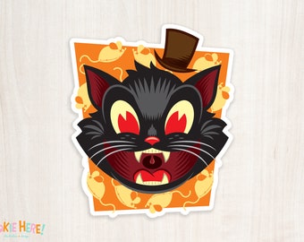 Mr. Phantom Old Timey Retro Halloween Black Cat Vinyl Sticker! Retro Monster Art!