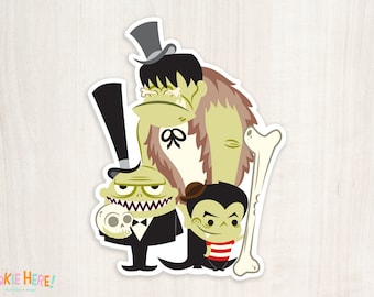 The Spookies Monster Family Vinyl Sticker! Retro Horror Art!