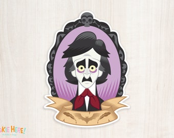 Edgar Allen Poe Vinyl Sticker | Retro Horror Art | Funny Literary Sticker | The Raven | Nevermore | Famous Author Illustration