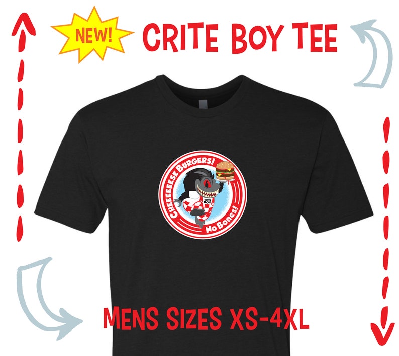 Charcoal Crite Boy MensUnisex Short-Sleeved Crew Neck T-Shirt- Black Red Heather Grey or Light Blue Critters Graphic Tee White