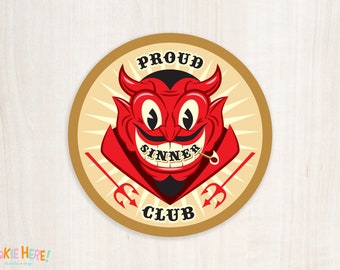 Proud Sinner Club Old Timey Devil Face Vinyl Sticker! Retro Horror Art!