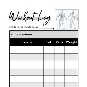 Printable Workout Log Fitness Tracker - 5x7 page digital download