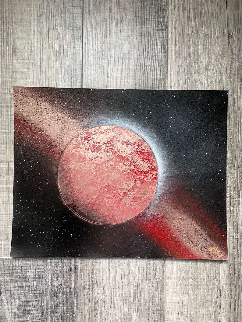 Outer Space Spray Paint Art Red Gold Streaks Etsy