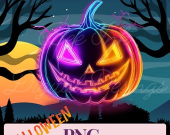Neon Jack-O'-Lantern PNG Clipart: Halloween Wall Decor (Digital Download)