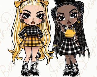 Plaid Fashion Dolls PNG Clipart, Y2K Style (Digital Download)