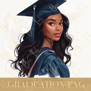 Watercolor Black Woman&#39;s Graduation PNG | Black Woman Graduate PNG | Clip Art Graduating Black Woman | Stock Photo Black Woman&#39;s Graduation