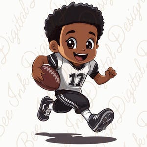 Football Player PNG Clipart Cute African American Boy Football Cartoon Sports Themed Digital Download Football Kids Printable Football PNG