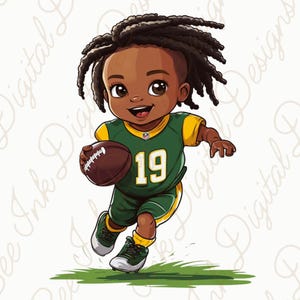 Football Player Clipart | Cute African American Boy with Dreadlocks | Sports Digital Art | Printable Football Decor | Kids Room Art PNG