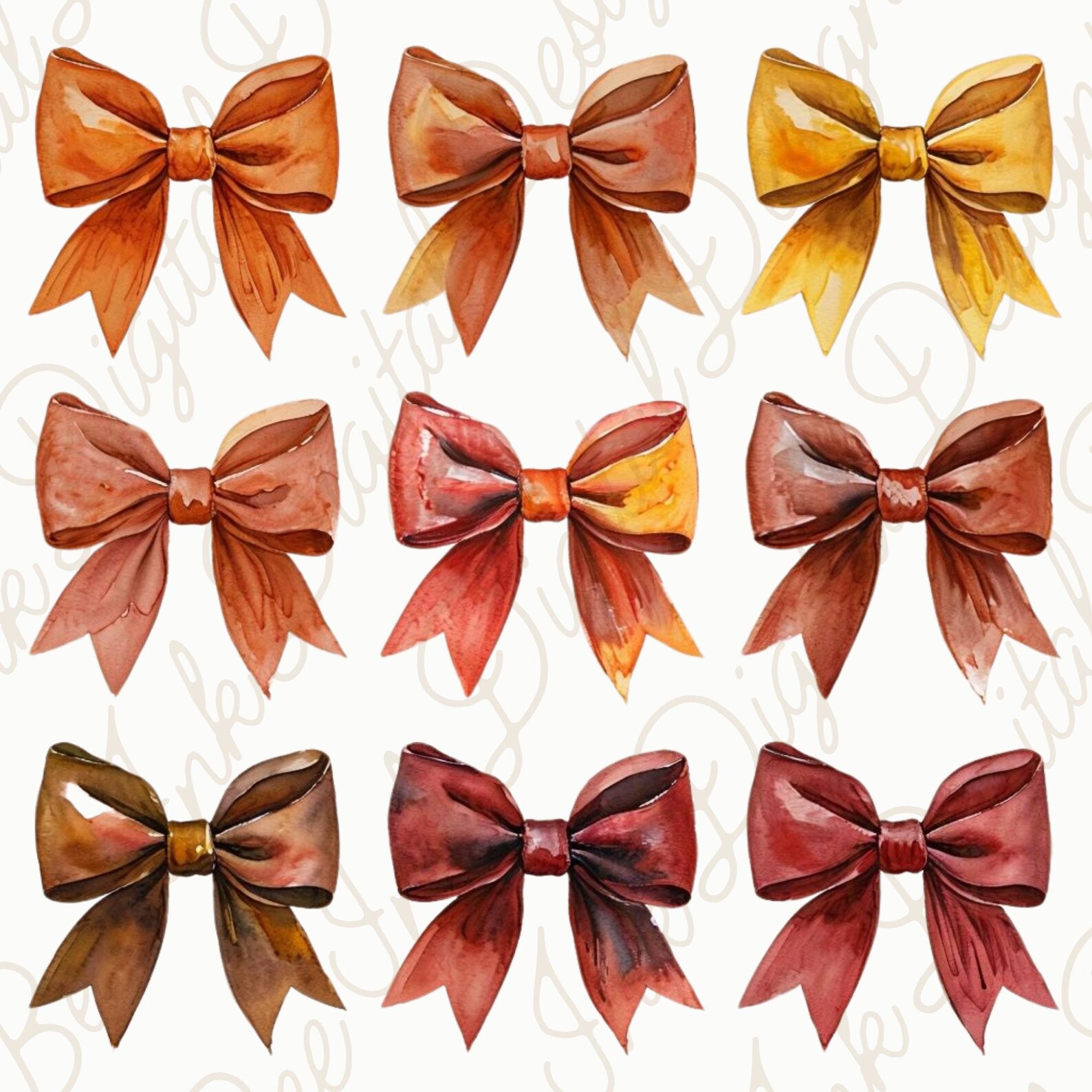Rustic Fall Bow Watercolor Autumn Bow Clipart Set | Fall-themed Ribbon Bow Pngs ...