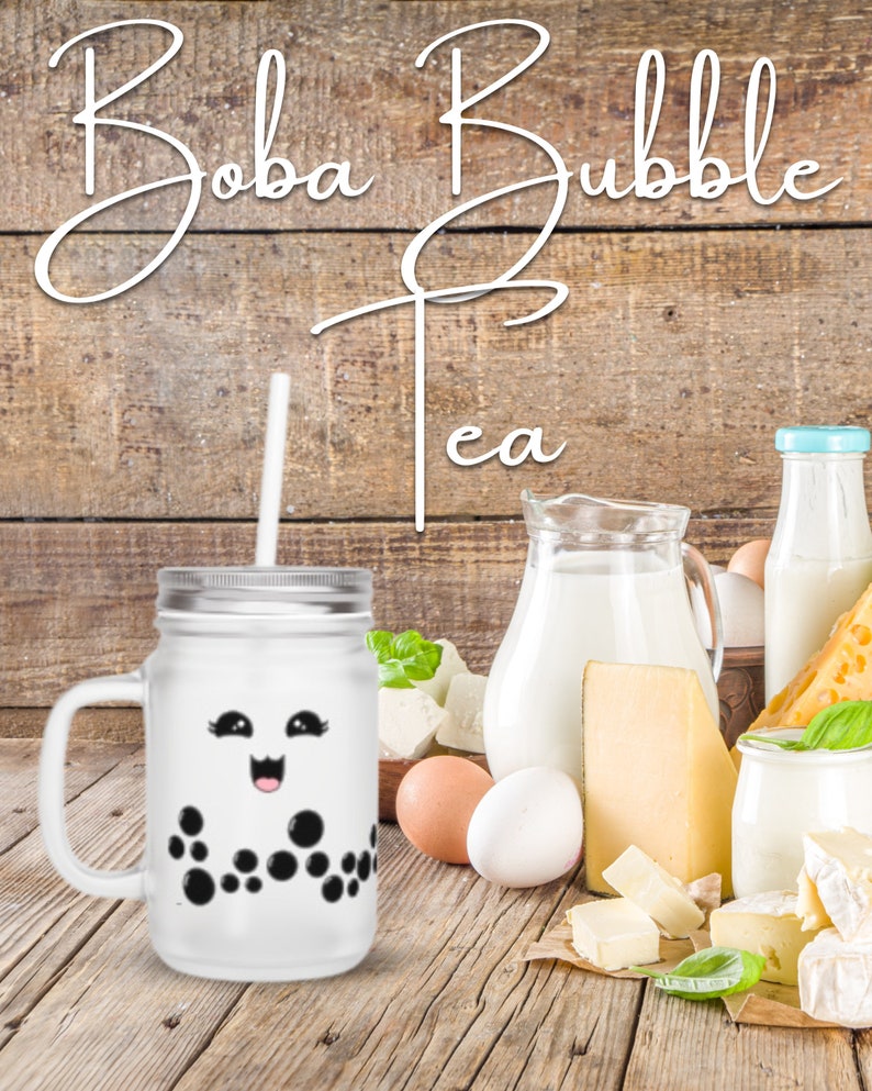 Boba Tea Mason Jar Cup Bubble Tea Cup Cute Boba Drink Cup Etsy UK