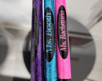 Personalized Glitter Crayon Pen, Custom Name Teacher Gift, Sparkle Resin Pen, Stationary lovers gift