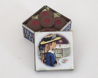FABULOUS Dollhouse Miniature Round Snowman Christmas Themed Cookie Tin #RCKT1