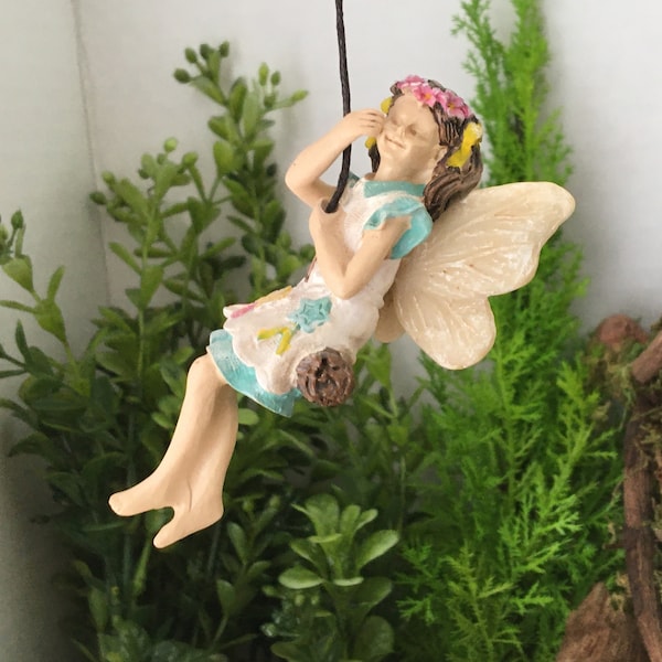 Fairy Kelsey With Swing ~ Fairy Garden ~ Fairy House ~ Miniature Garden ~ Gnome Garden ~ Gift ~ Fairy Gift ~ Diorama ~ Garden Decor