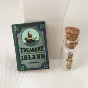 Dollhouse Miniature Book & Map ~ Treasure Map ~ Treasure Island ~ Message In A Bottle ~ 1:12 Scale ~ Fairy garden ~ Diorama ~ Accessories