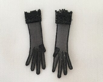 DOLLHOUSE 1:12 Miniature Sheer BLACK Dress Gloves w//Lace Cuffs