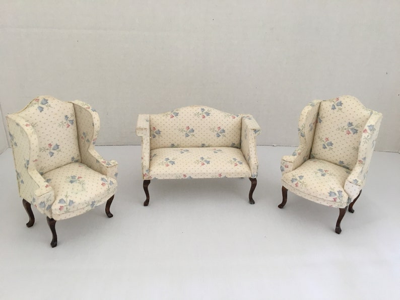 Dollhouse Miniature Chairs And Loveseat Set Upholstered Etsy