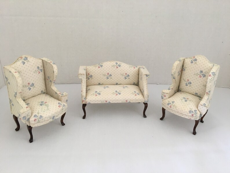 Dollhouse Miniature Chairs And Loveseat Set Upholstered Etsy