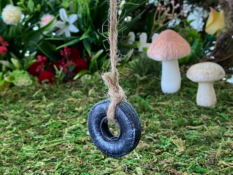 Miniature Tire Swing Fairy Garden Fairy House Miniature Garden Gnome Garden Gift Dollhouse Diorama Garden Decor image 2