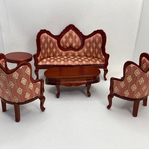 Dollhouse Miniature Parlor Set ~ Sofa ~ Couch ~ Table ~ Victorian ~ 1:12th Scale ~ Town Square ~ Furniture ~ Diorama ~ Living Room