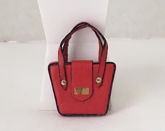 Dollhouse Miniature Handbag ~ Purse ~ Leather ~ 1:12th Scale ~ Red ~ Women's ~ Ladies ~ Clothing ~ Accessories ~ Boutique ~ Diorama