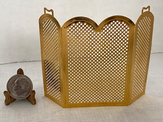 Dollhouse Miniature Brass Firescreen - 1:12 Scale Fireplace Accessory, 2.5" Tall X 3" Wide - View #10