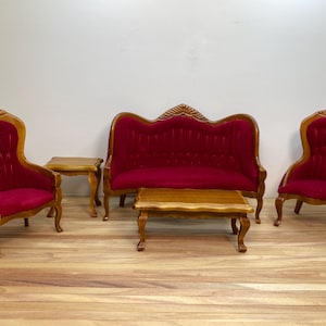 Dollhouse Miniature Parlor Set ~ Sofa ~ Couch ~ Settee ~ Chair ~ Coffee Table ~ Victorian ~ 1:12th Scale ~ Furniture ~ Diorama ~ Living Room