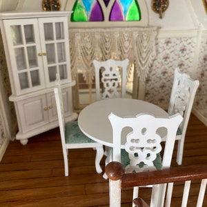 Dollhouse Miniature Dining Room Set ~ Table & Chairs ~ Corner Hutch ~ Curio Cabinet ~ Wood ~ 1:12th Scale ~ Furniture ~ Diorama ~ Room Box