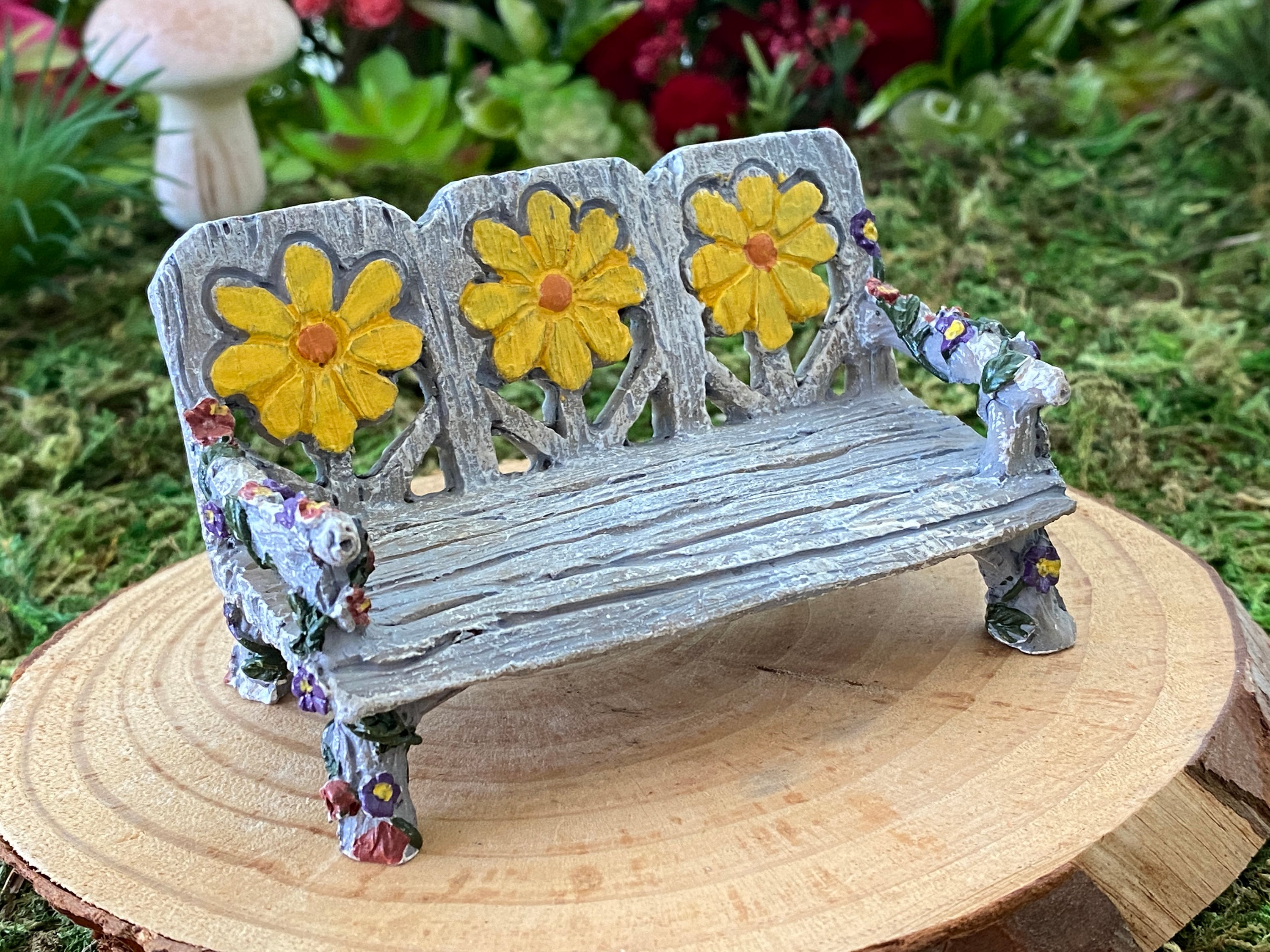 Miniature Daisy Garden Bench Gnome Garden Fairy Garden Flowery Dollhouse Gift Room Box Diorama Garden Decor Fairy House Etsy