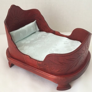 Dollhouse Miniature Belter Bed ~ 1:12th Scale ~ Sleigh Bed ~ Bedroom ~ Furniture ~ Walnut ~ Town Square ~ Room Box ~ Diorama ~ Vignette