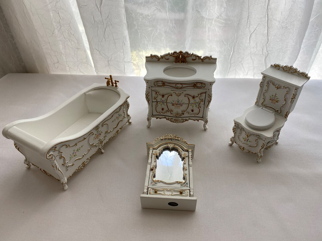 Dollhouse Miniature Bathroom Fixtures JBM Bathtub Sink Etsy