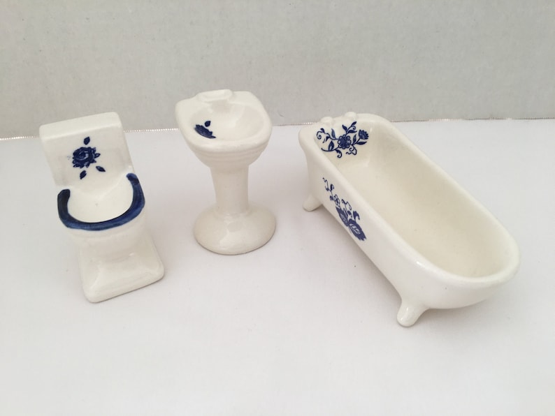 3 Pieces White Ceramic Bathroom Furniture Dollhouse Miniature 1//12 Scale Toy
