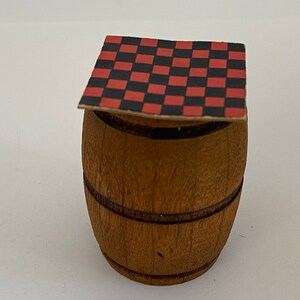Dollhouse Miniature Aged Wood Barrel with Checkerboard 