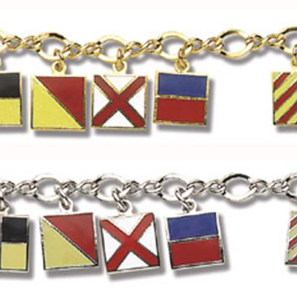 Nautical Code Flag Bracelet, spells out "I Love You", Silver or Gold