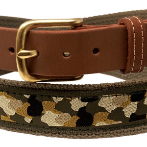 Camo Belt Leather Tip Solid Brass Buckle Camouflage Pattern