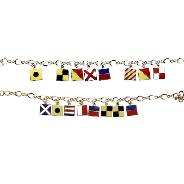 Nautical Code Flag Bracelet, Personalized, Gold or Silver