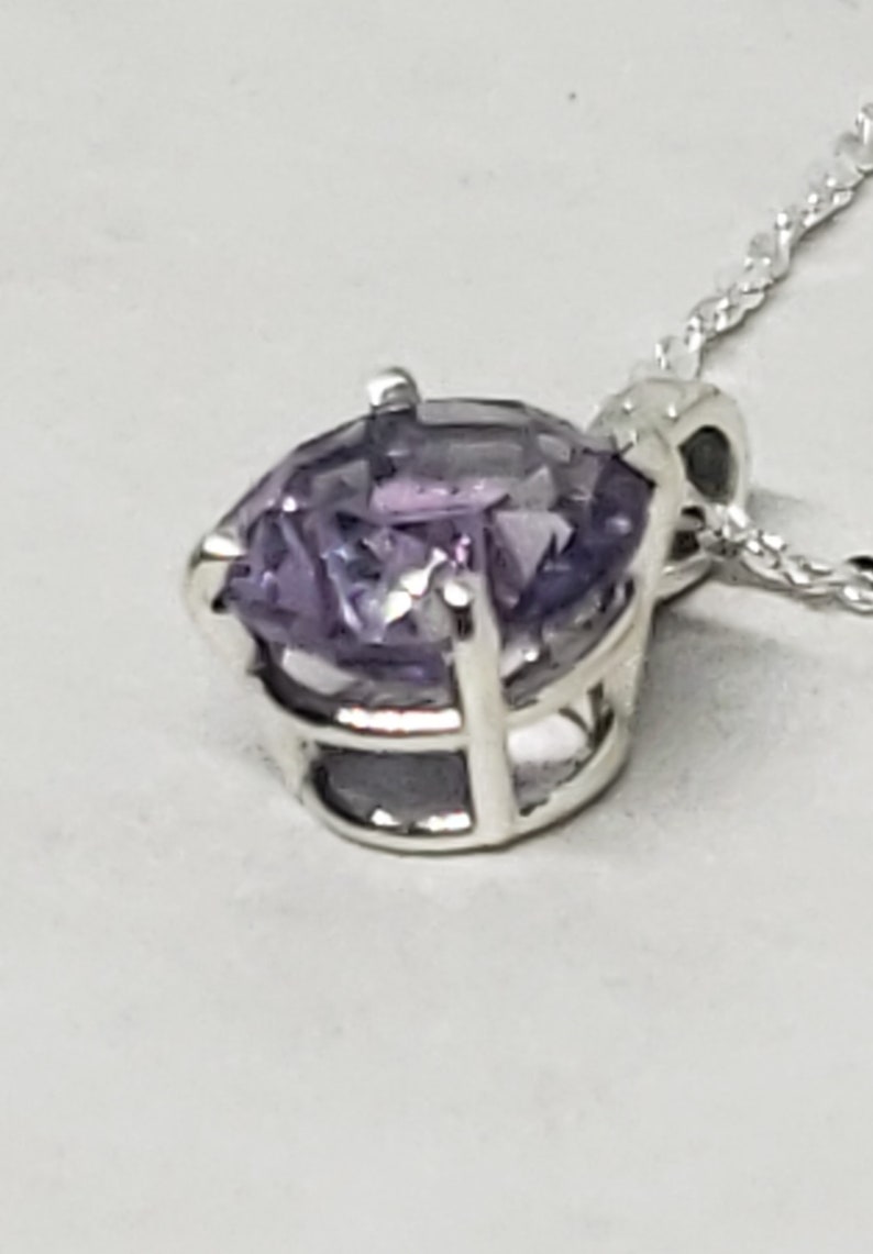 Großer Helllila Rundschliff Amethyst 2.48ct 9mmSterling Silber echte natürliche Amethyst Halskette Solitär Anhänger 18 Kette N0053 Bild 5