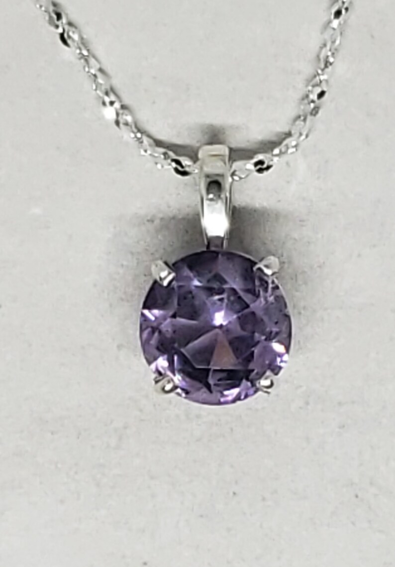 Großer Helllila Rundschliff Amethyst 2.48ct 9mmSterling Silber echte natürliche Amethyst Halskette Solitär Anhänger 18 Kette N0053 Bild 2