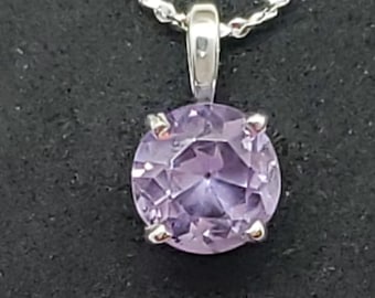 Großer Helllila Rundschliff Amethyst 2.48ct 9mmSterling Silber echte natürliche Amethyst Halskette Solitär Anhänger 18" Kette N0053