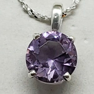 Großer Helllila Rundschliff Amethyst 2.48ct 9mmSterling Silber echte natürliche Amethyst Halskette Solitär Anhänger 18 Kette N0053 Bild 3