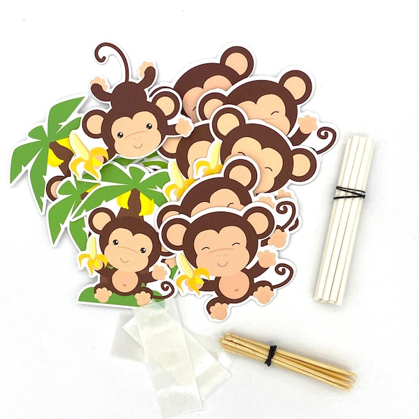 Monkey Cake Toppers DIY Baby Shower Cutouts Monkey Cupcake Jungle Birthday