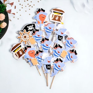 Shark Pirate Cake Toppers, Cupcake Boy Birthday Baby Shower Decoration