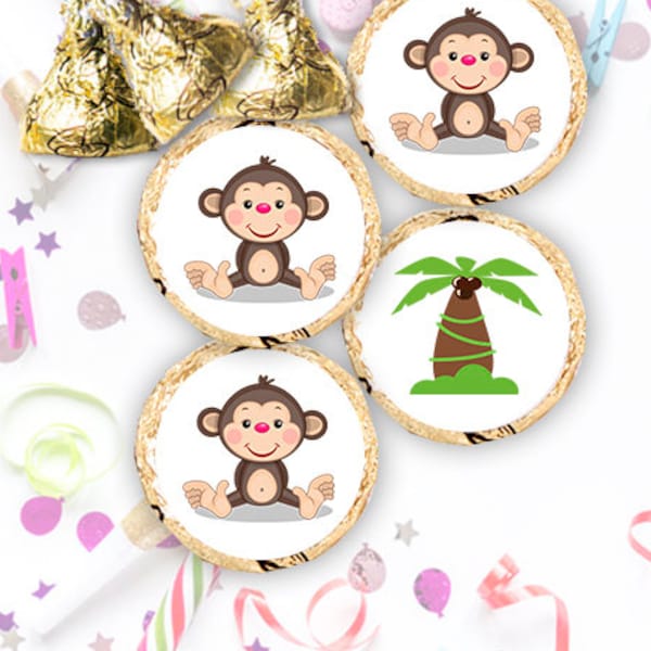 Monkey Baby Shower Fit Labels Stickers for Chocolate Candy Birthday Party Favors, Round Candy Stickers