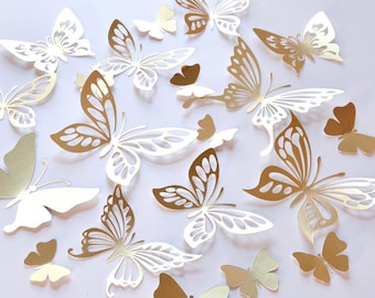 20 Gold Butterfly Wall Decor, Gold Butterfly Decoration, Gold Paper Butterflies, Gold Butterfly Wedding Wall Decal