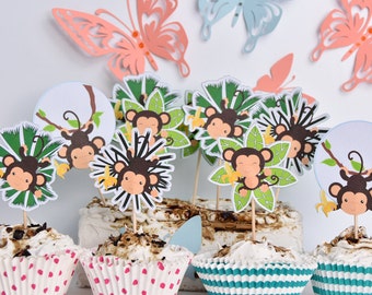 Jungle Monkey Cake Toppers: Baby Shower Decorations, Set of 14