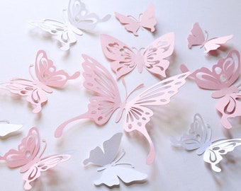 Butterfly Wall Decor: Pink & White Paper Butterflies, Set of 16
