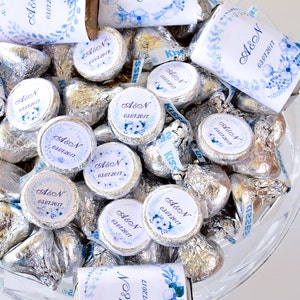Custom Wedding Kiss Stickers, Wedding Label Hershey® Kisses, Wedding Party Labels, Wedding Party Favors, Watercolor Blue Wedding